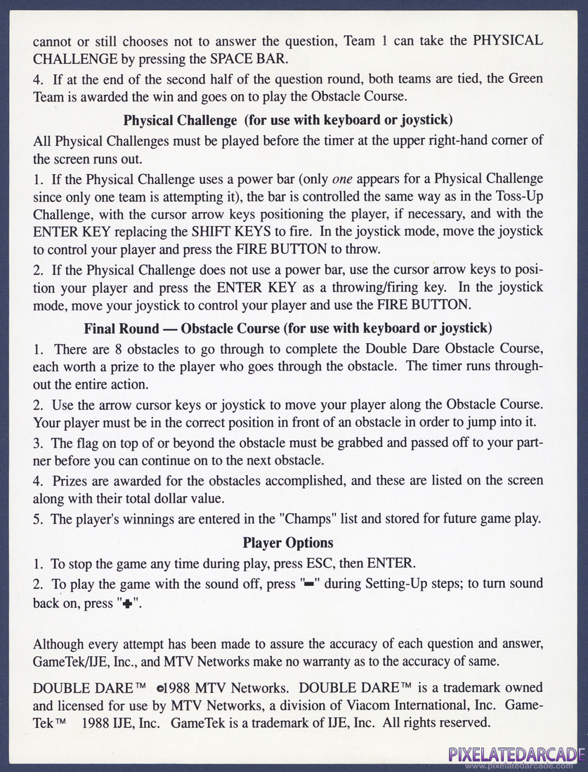 Double Dare: Instructions - Back