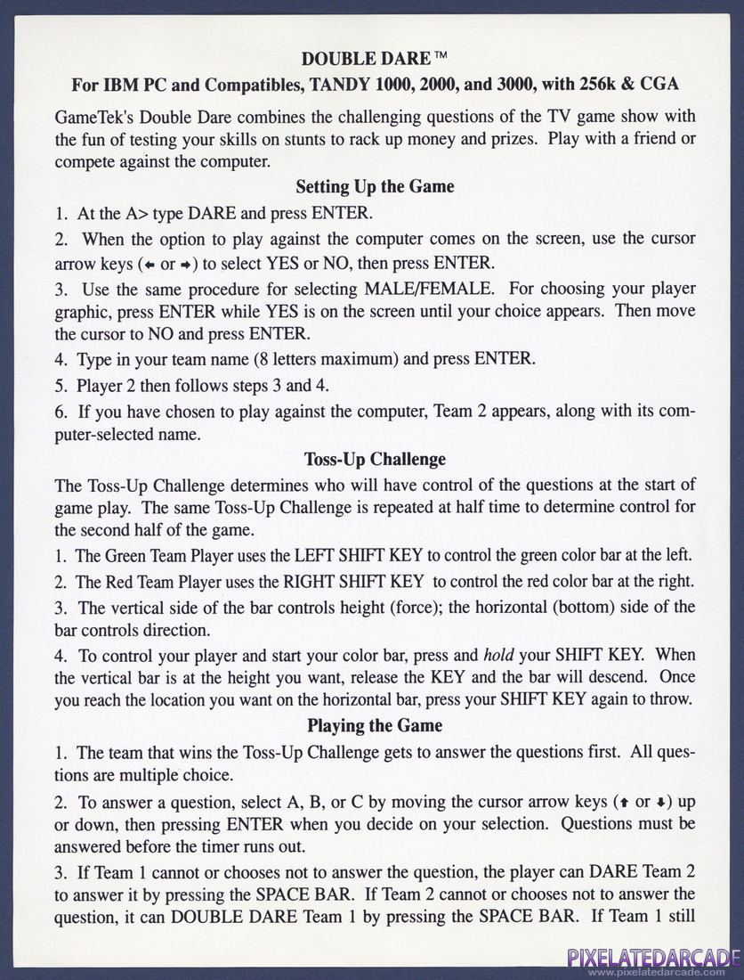 Double Dare: Instructions - Front