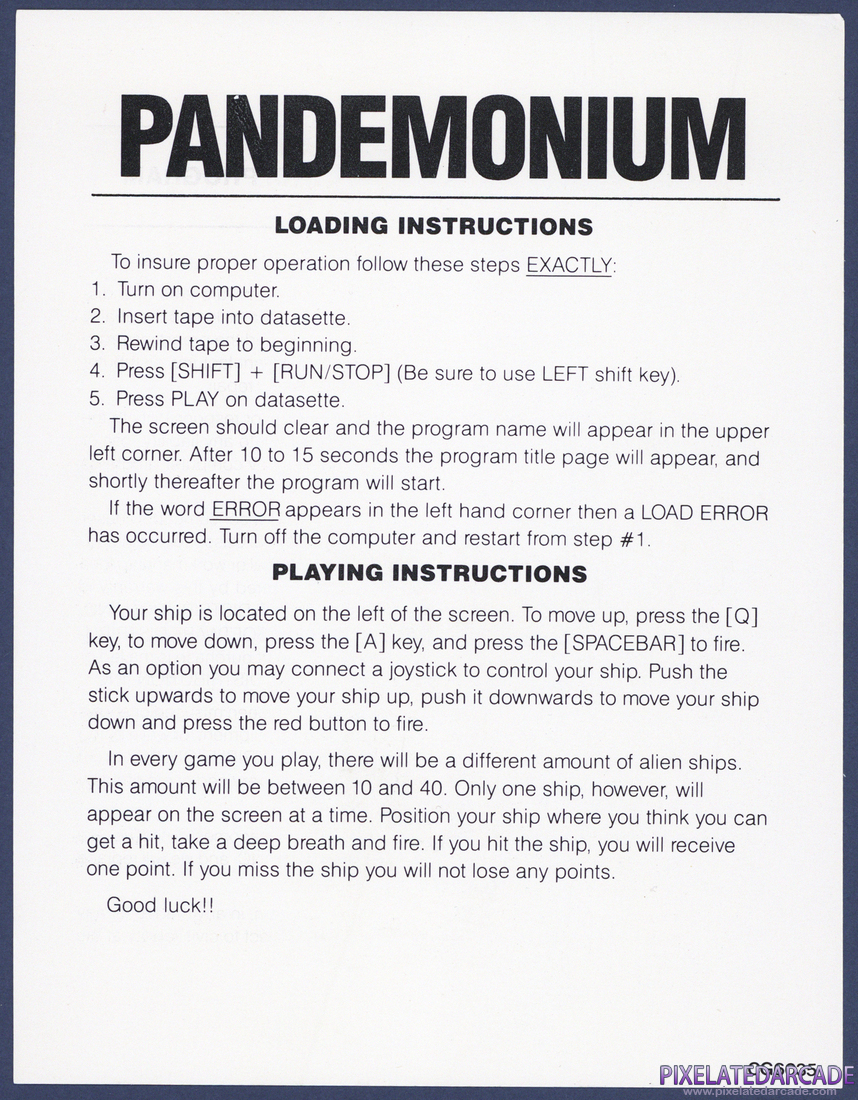 Pandemonium: Instructions - Front