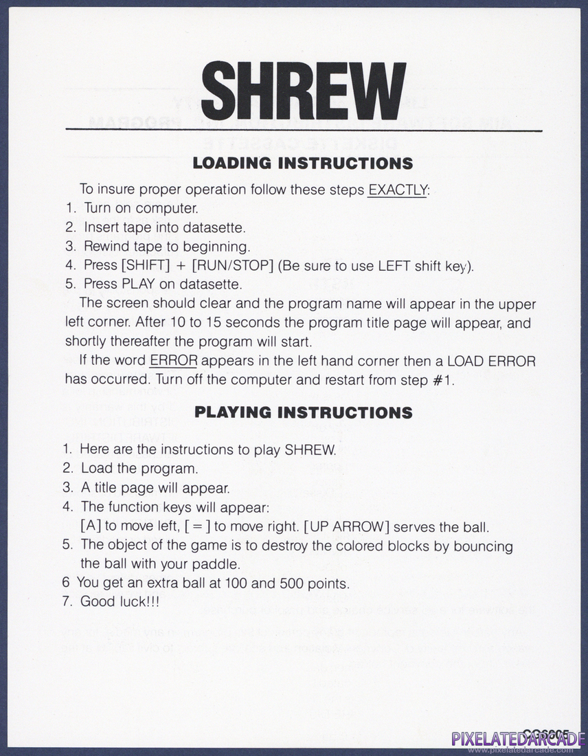 Shrew: Instructions - Front
