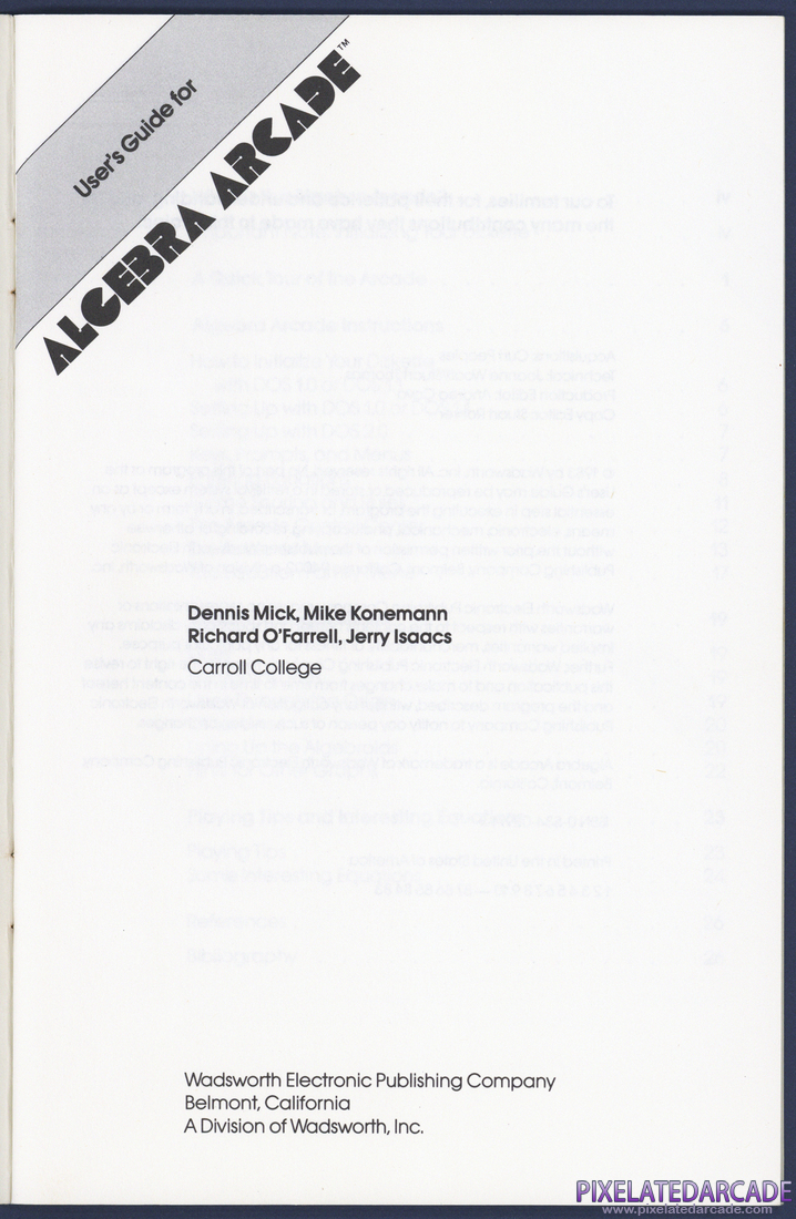 Algebra Arcade: Instruction Manual - Credits
