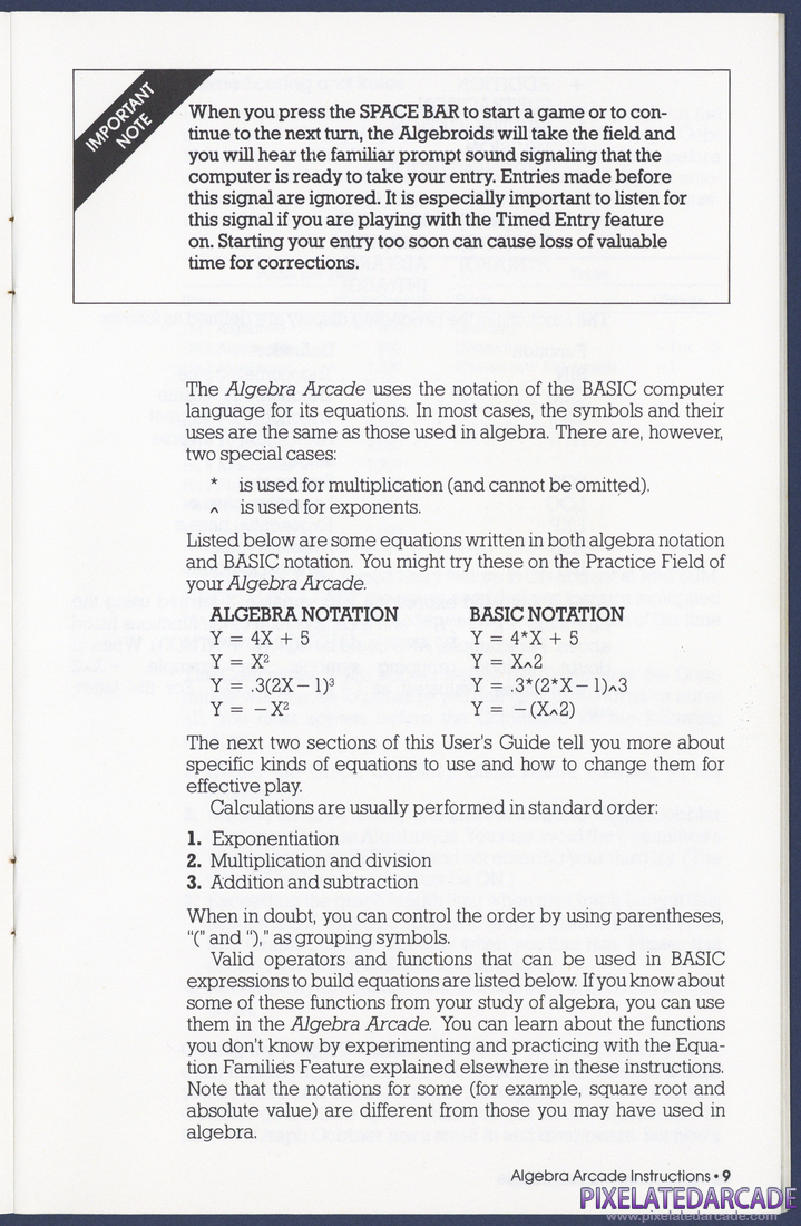 Algebra Arcade: Instruction Manual - Page 9