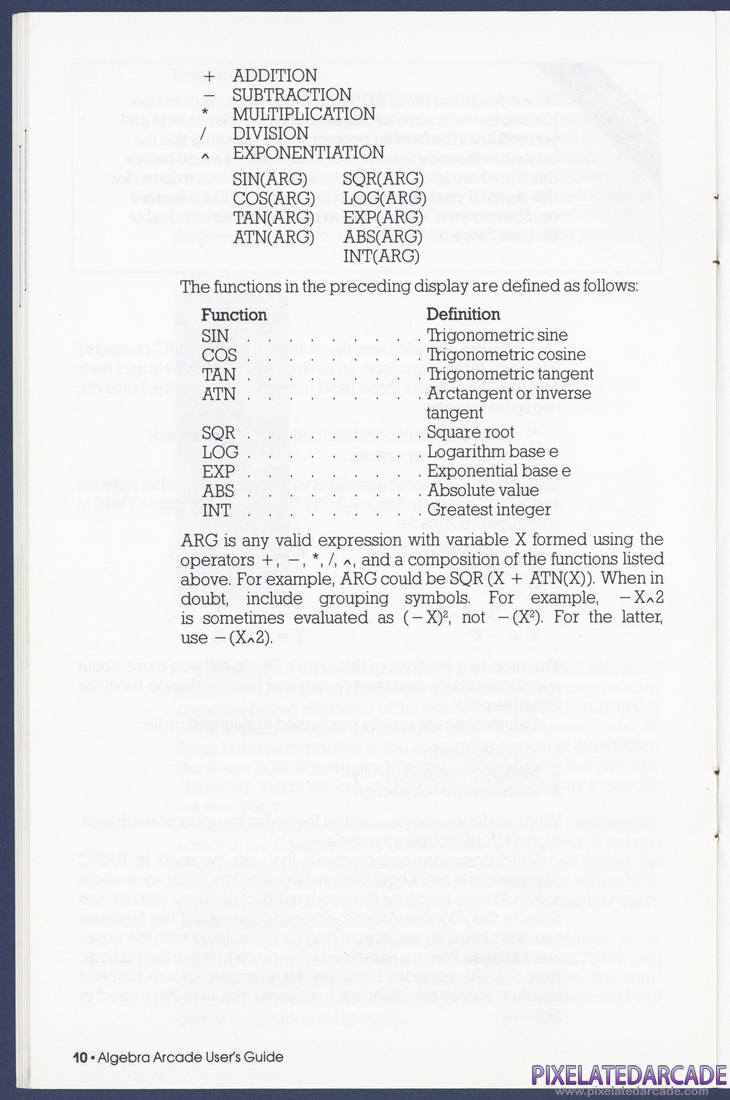 Algebra Arcade: Instruction Manual - Page 10