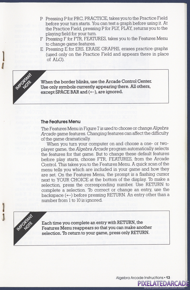Algebra Arcade: Instruction Manual - Page 13