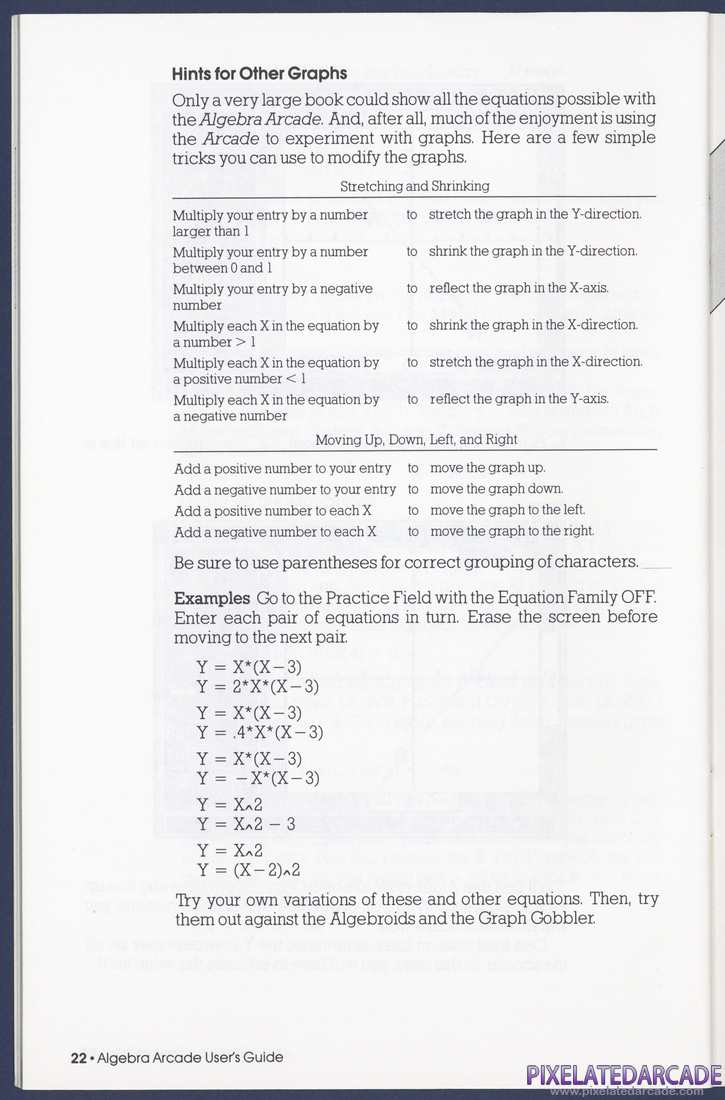 Algebra Arcade: Instruction Manual - Page 22