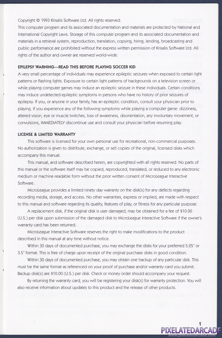 Soccer Kid: Instruction Manual - Page 1