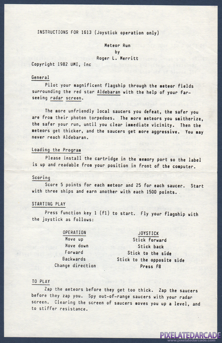Meteor Run: Instruction Manual - Front