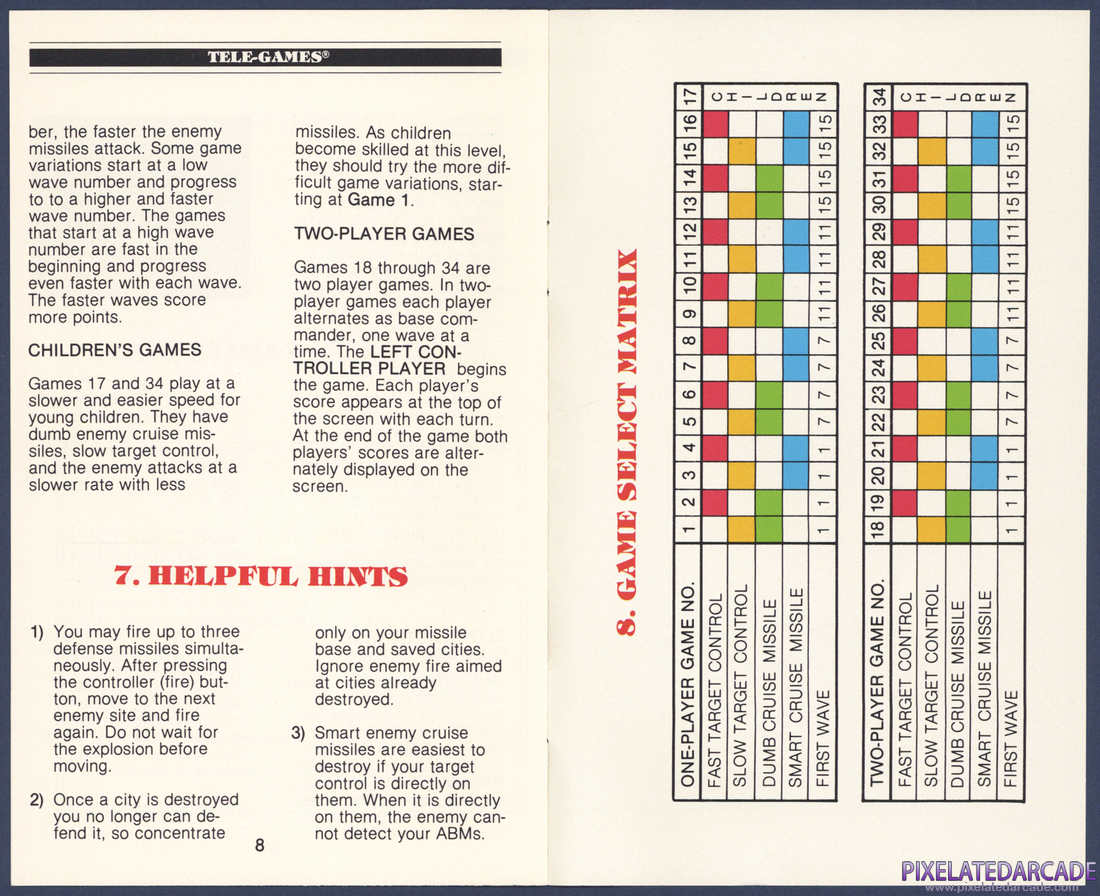 Missile Command: Instruction Manual - Pages 8 - 9