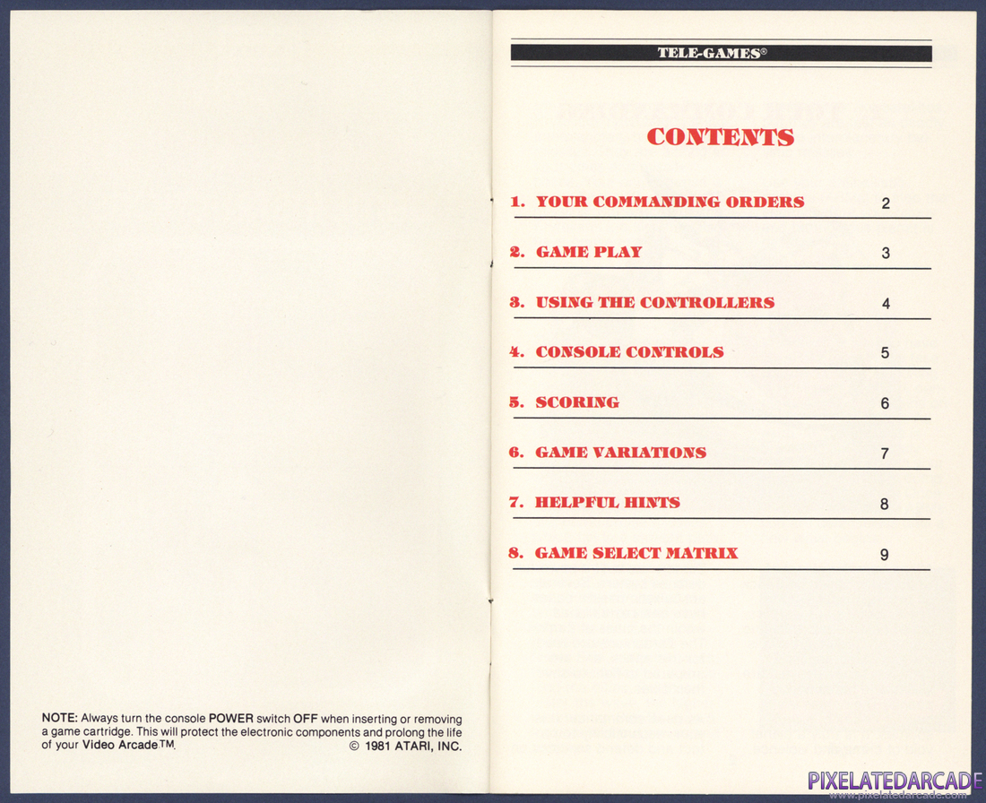 Missile Command: Instruction Manual - Table of Contents