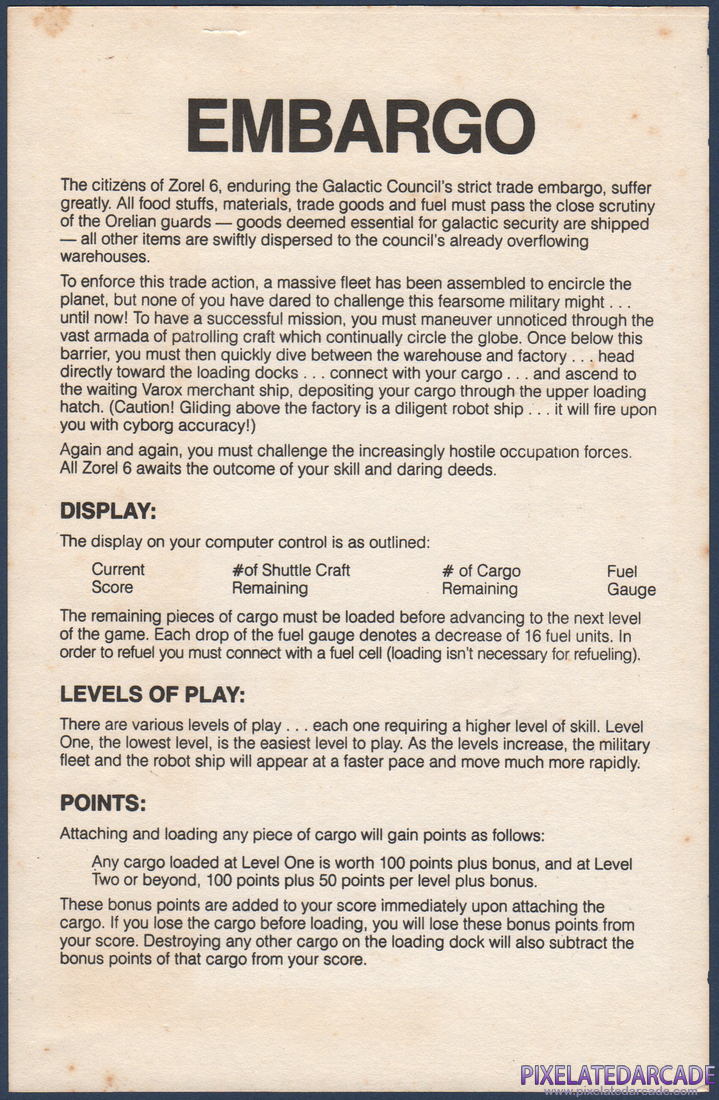 Embargo: Embargo Instruction Sheet - Front