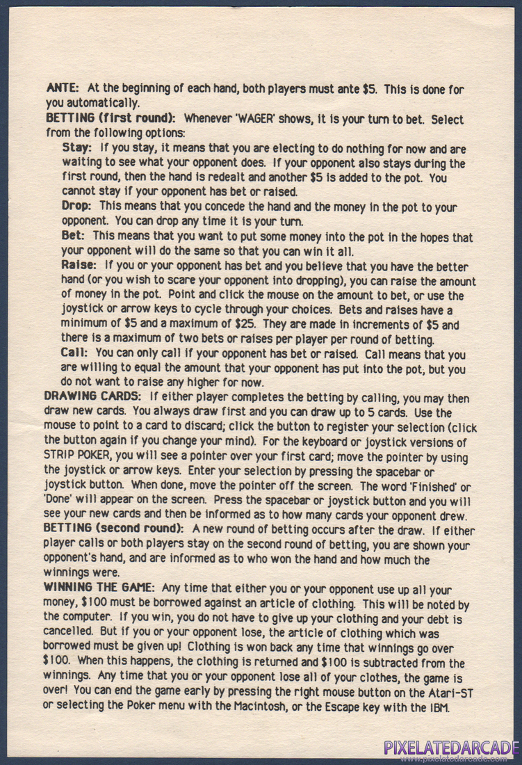 Strip Poker: A Sizzling Game of Chance: Instruction Manual - Back