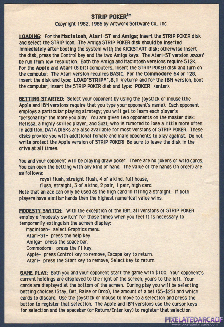 Strip Poker: A Sizzling Game of Chance: Instruction Manual - Front