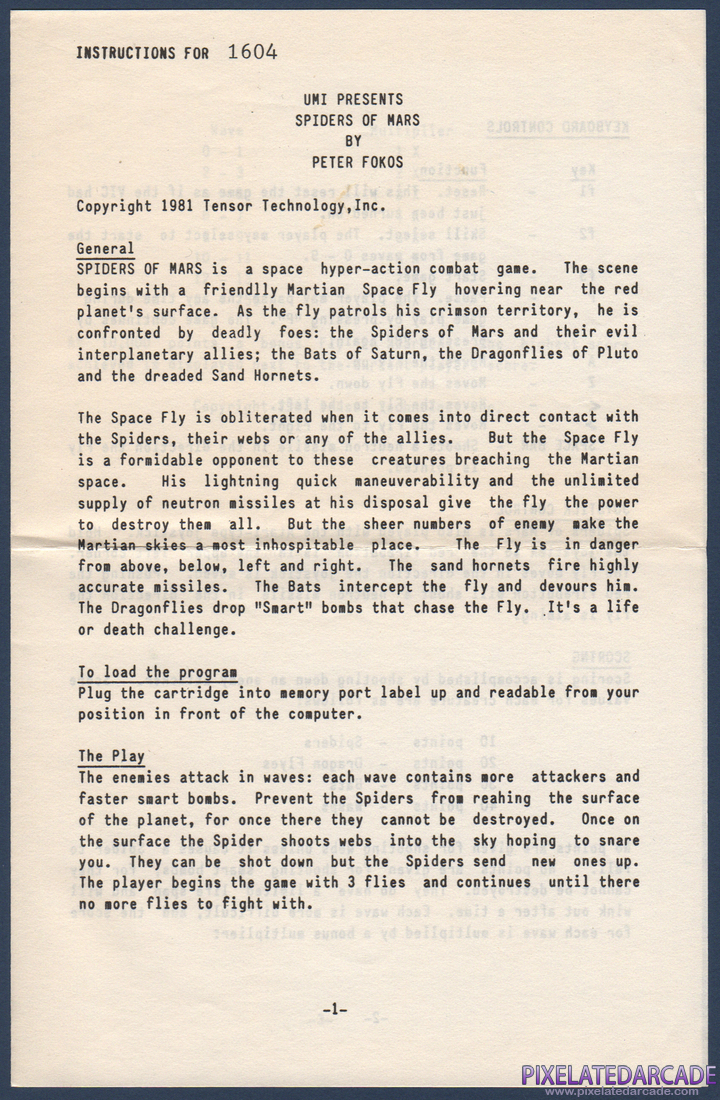 Spiders of Mars: Instruction Manual - Page 1