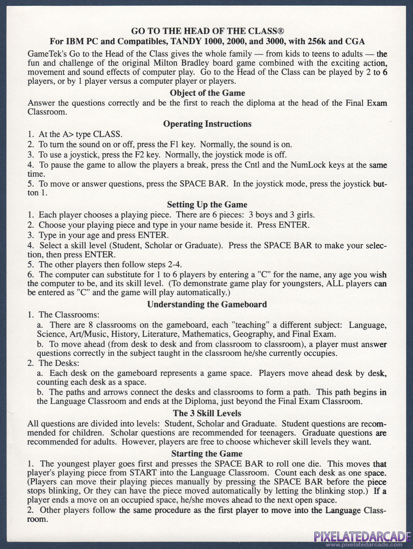 Go to the Head of the Class: Instruction Manual - Front