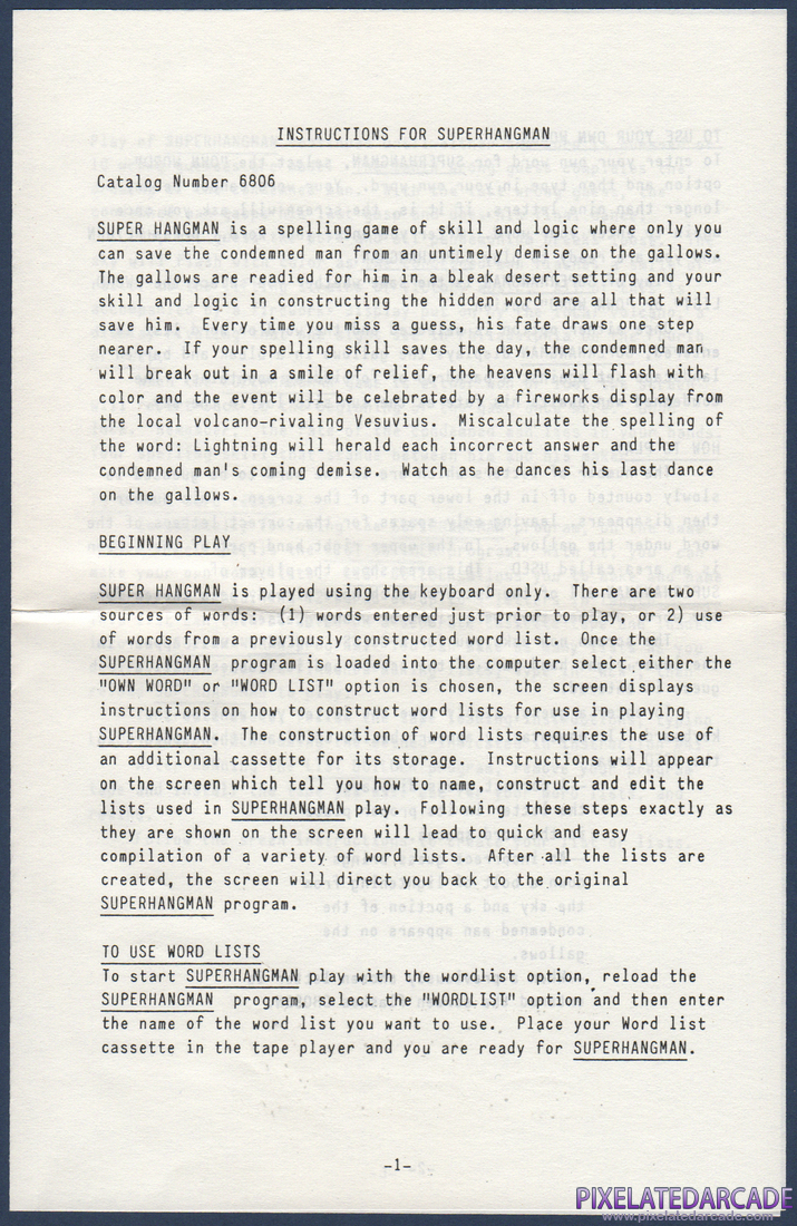 Super Hangman: Instruction Manual - Page 1