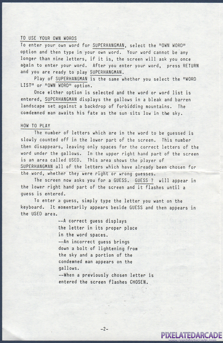 Super Hangman: Instruction Manual - Page 2