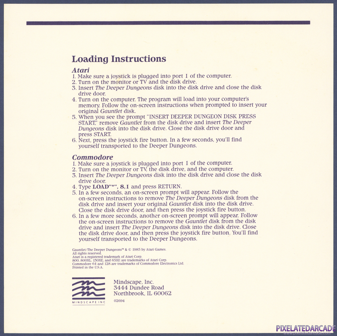 Gauntlet: The Deeper Dungeons: Instruction Manual - Back