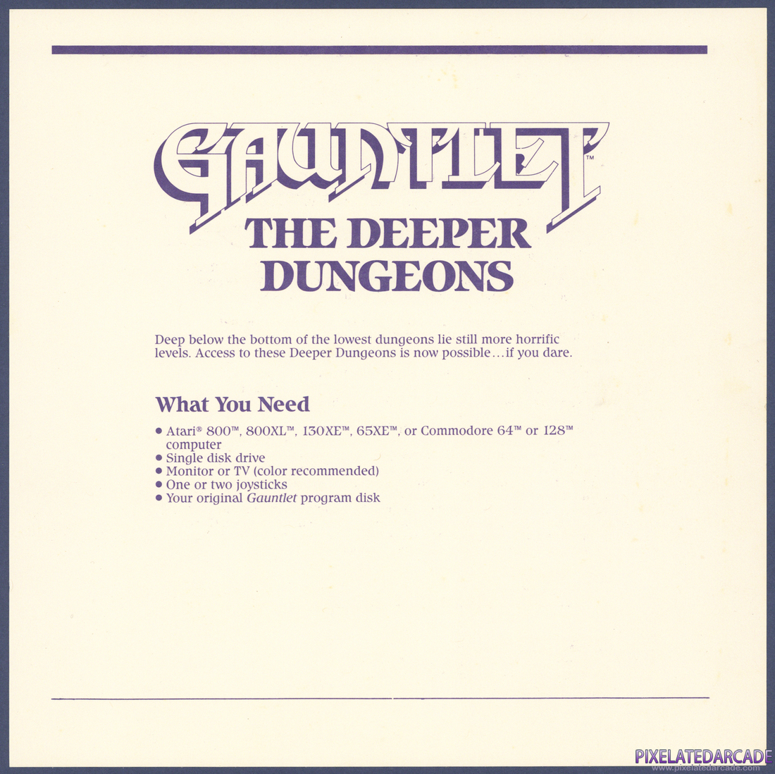 Gauntlet: The Deeper Dungeons: Instruction Manual - Front