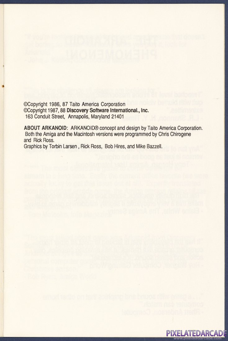 Arkanoid: Instruction Manual - Page 2