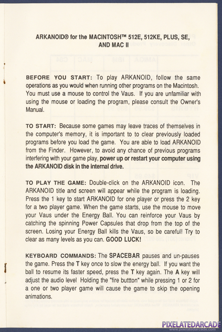 Arkanoid: Instruction Manual - Page 8