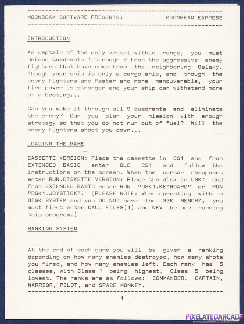 Moonbeam Express: Instruction Manual - Page 1