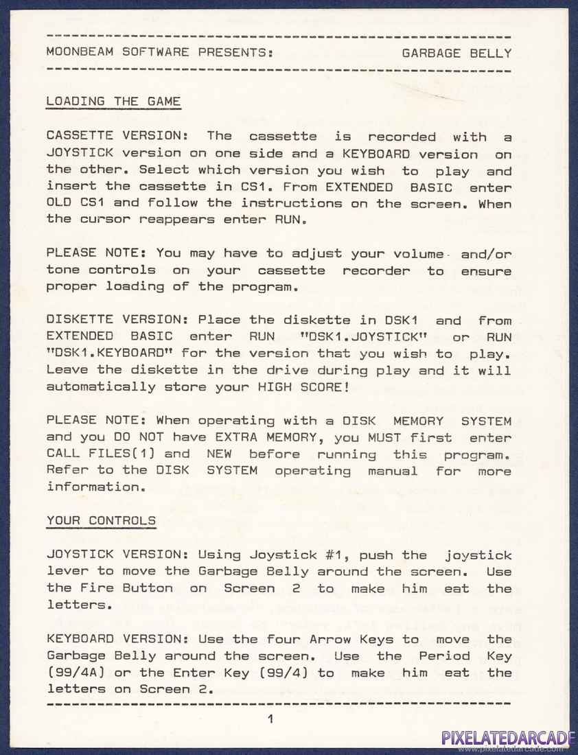 Garbage Belly: Instruction Manual - Page 1