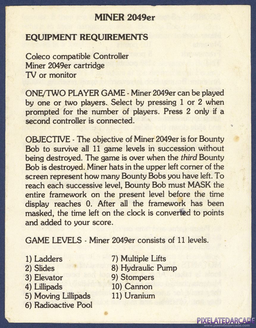 Miner 2049er: Instruction Manual - Page 1