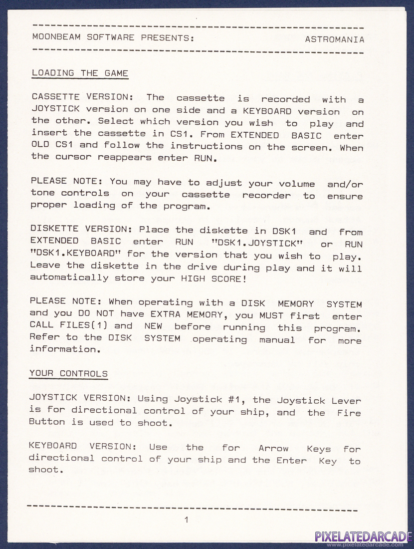 Astromania: Instruction Manual - Page 1