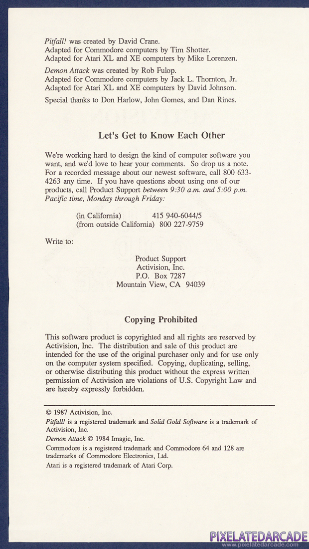 Pitfall! / Demon Attack: Instruction Manual - Page 2