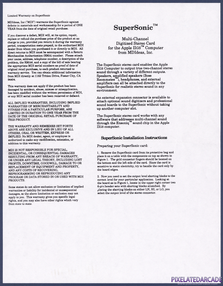 SuperSonic Stereo Card: Instruction Manual - Page 1