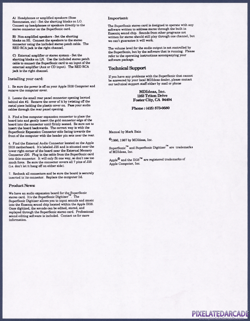SuperSonic Stereo Card: Instruction Manual - Page 2
