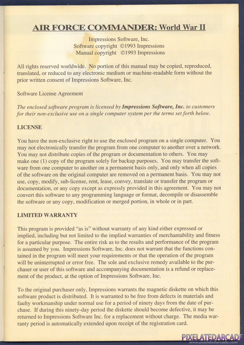 WW2 Air Force Commander: Instruction Manual - License