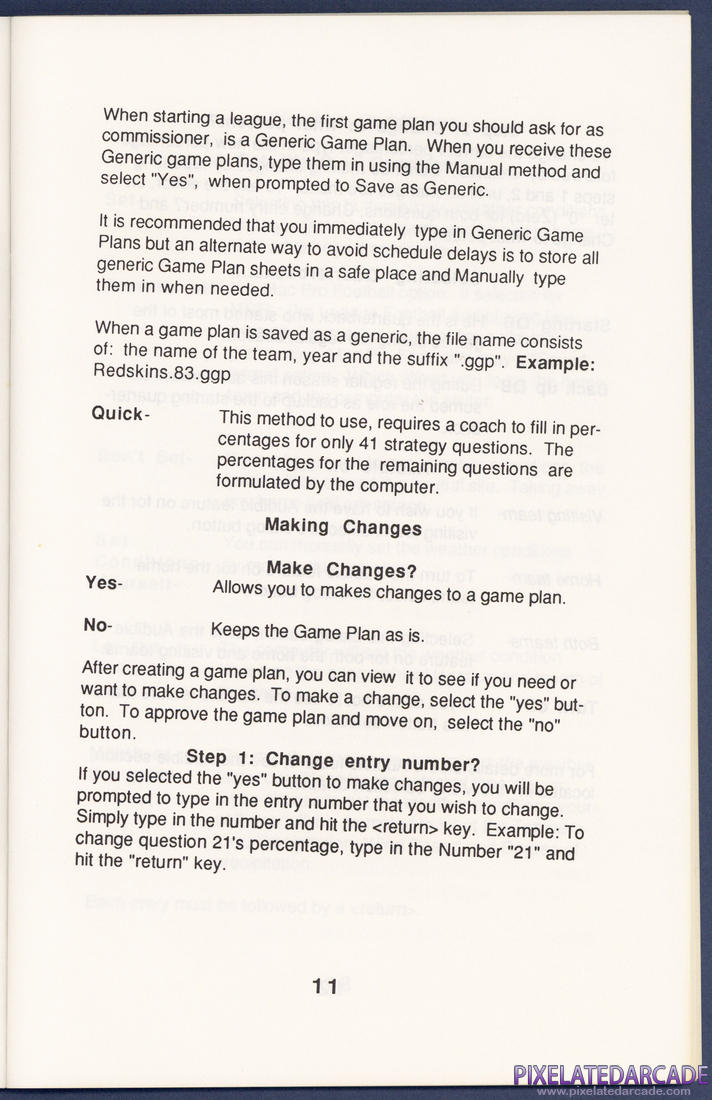 MSFL Pro League Football: Instruction Manual - Page 11