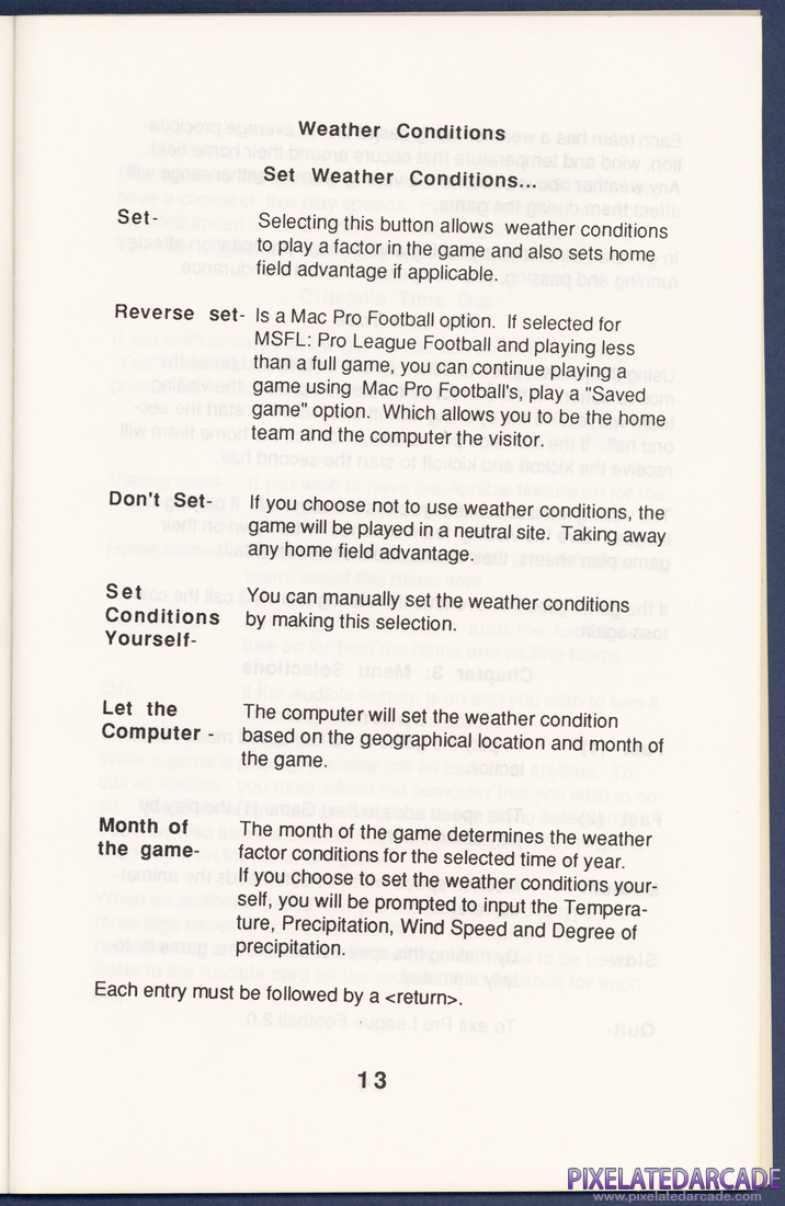 MSFL Pro League Football: Instruction Manual - Page 13