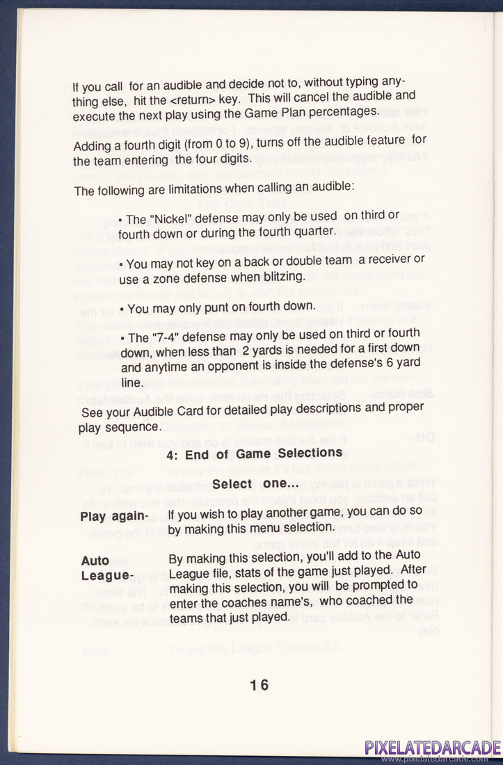 MSFL Pro League Football: Instruction Manual - Page 16