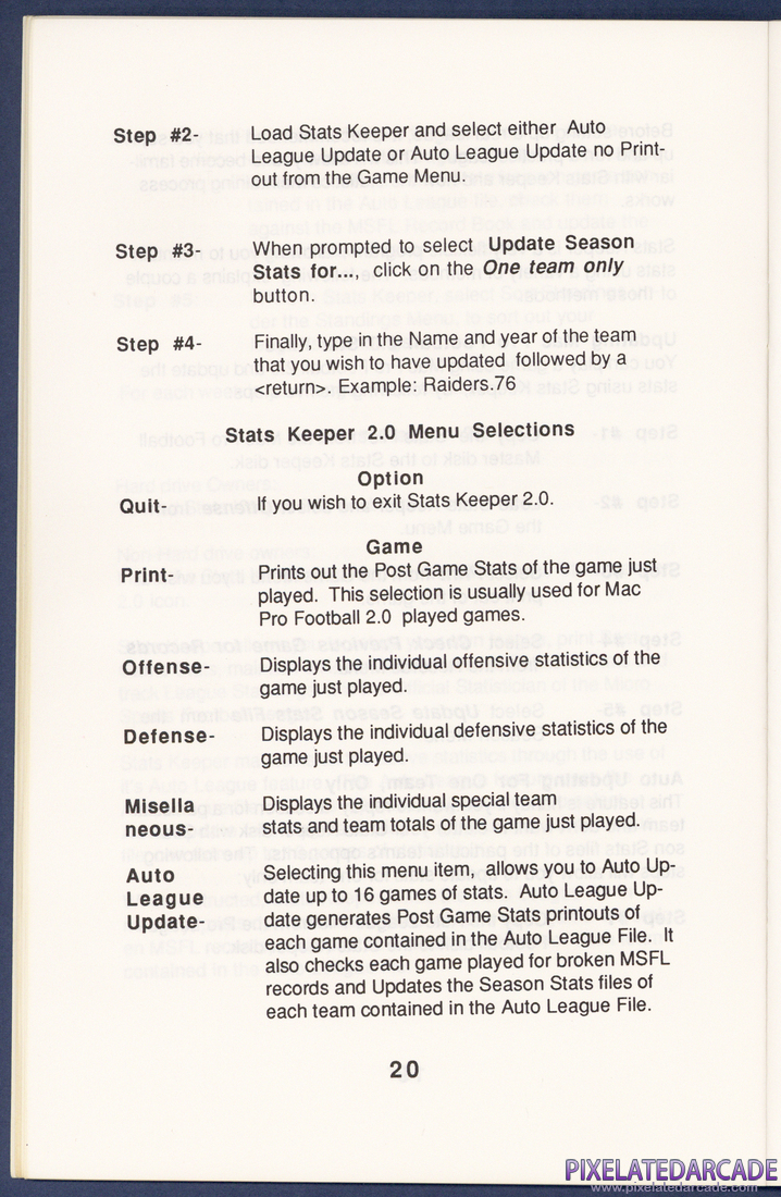 MSFL Pro League Football: Instruction Manual - Page 18