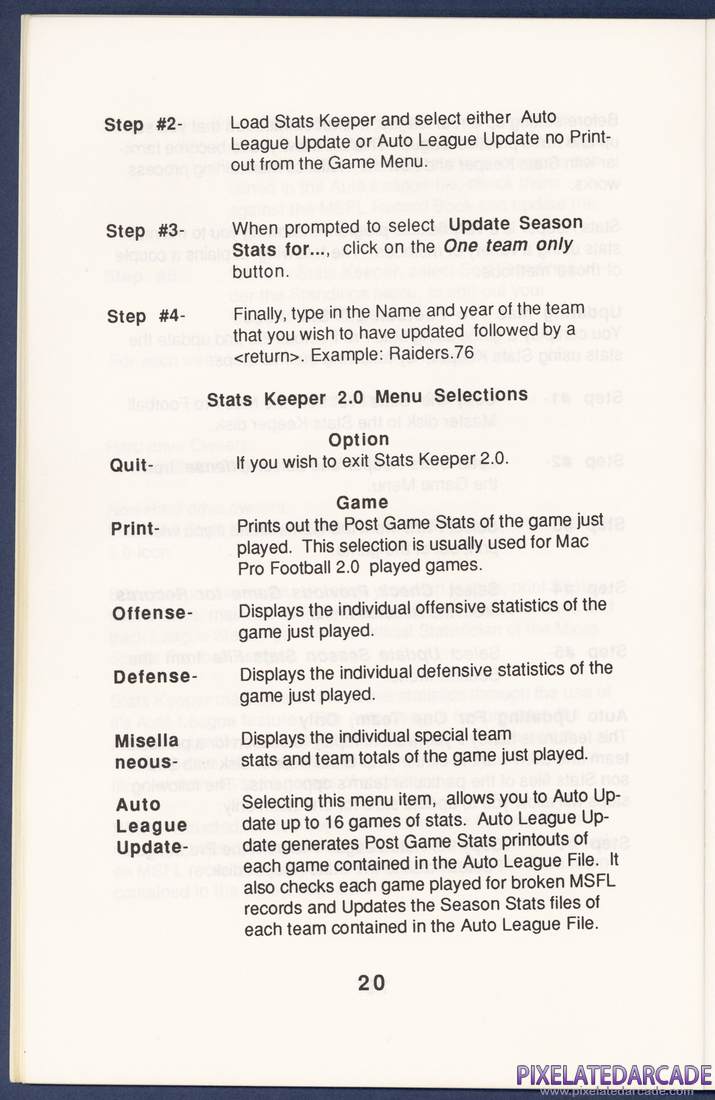 MSFL Pro League Football: Instruction Manual - Page 20