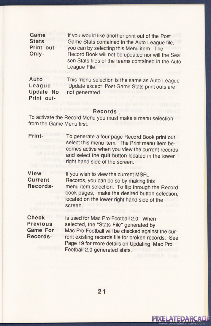 MSFL Pro League Football: Instruction Manual - Page 21