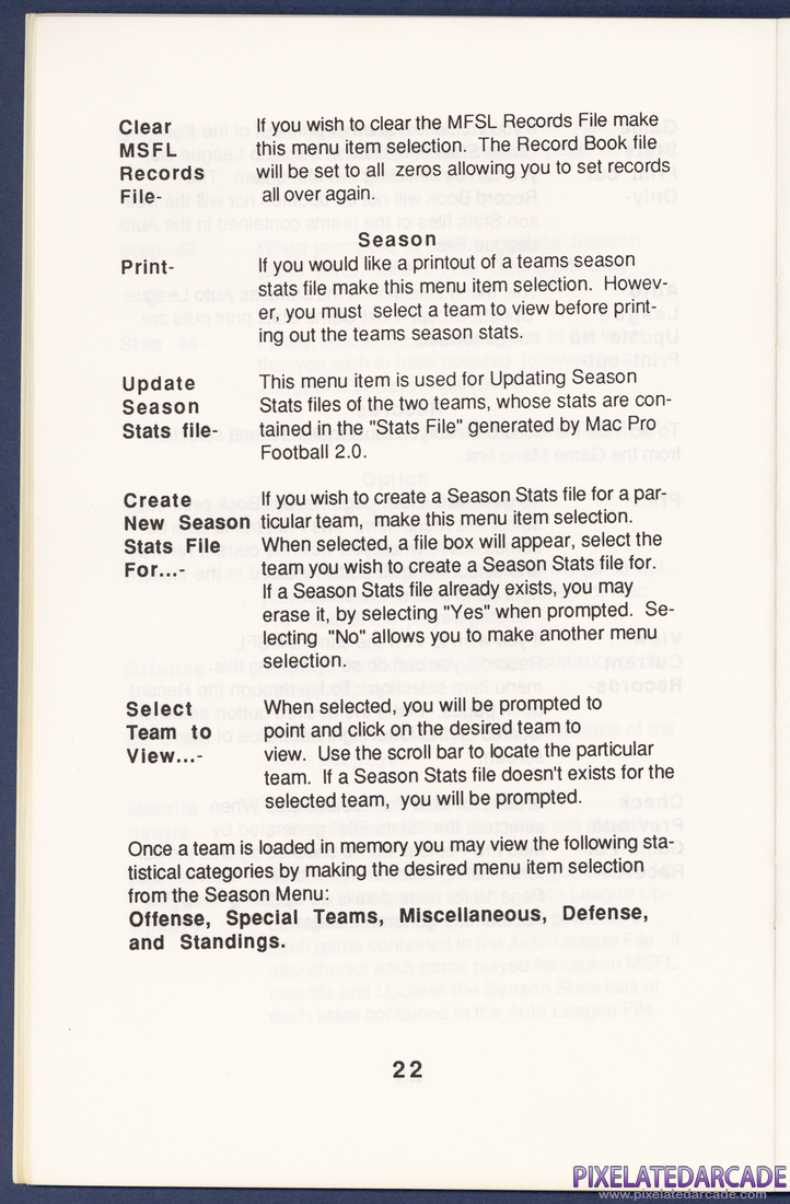 MSFL Pro League Football: Instruction Manual - Page 22