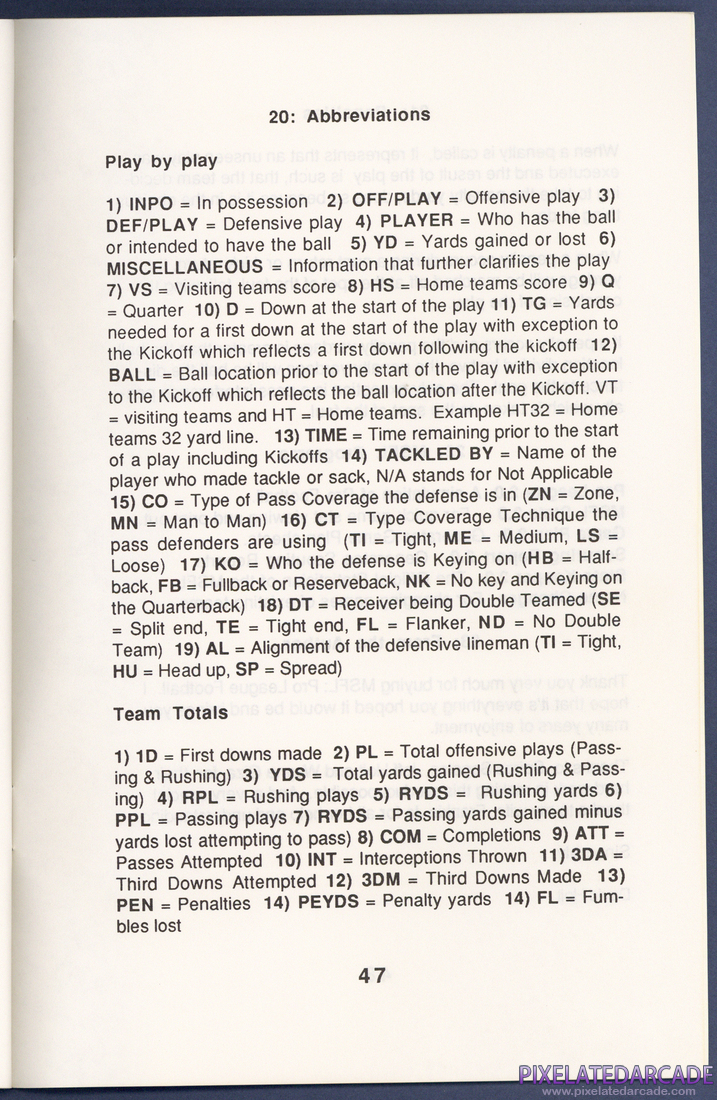 MSFL Pro League Football: Instruction Manual - Page 47