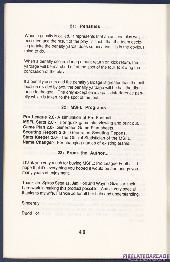 MSFL Pro League Football: Instruction Manual - Page 48