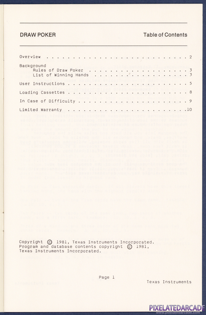 Draw Poker: Instruction Manual - Page 1