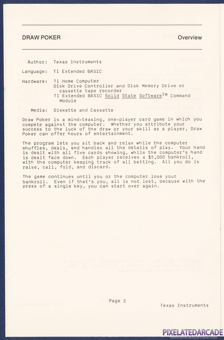 Draw Poker: Instruction Manual - Page 2