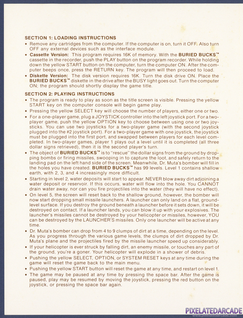 Buried Bucks: Instruction Manual - Page 2