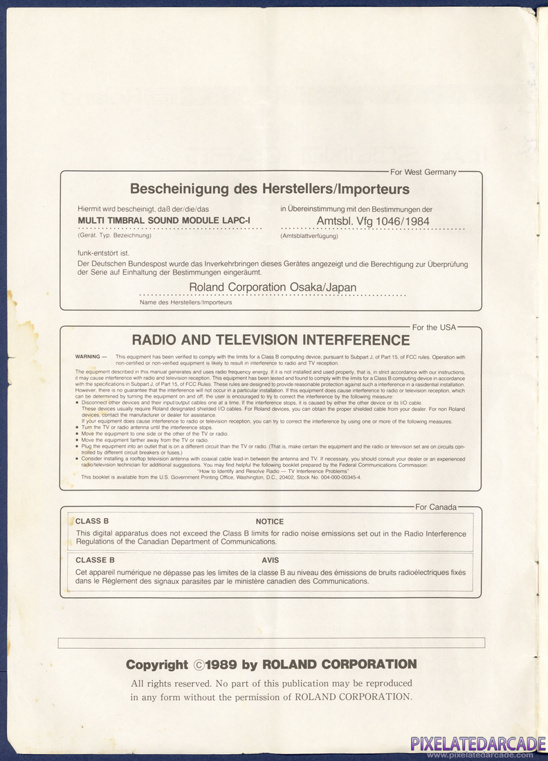 Roland MT-32/LAPC-I: Roland LAPC-I Instruction Manual - Page 2
