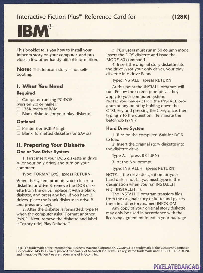 Nord and Bert Couldn't Make Head or Tail of It: IBM PC Version Reference Card - Page 1