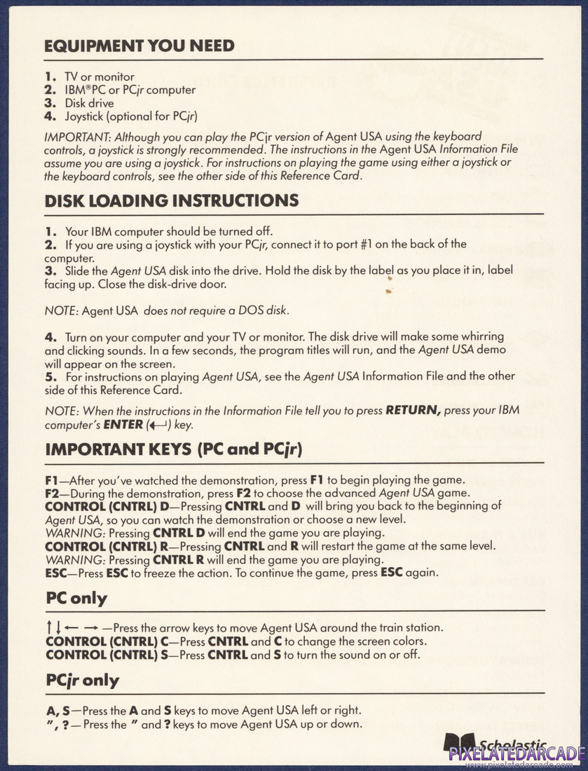 Agent USA: Instruction Manual - Reference Card Front