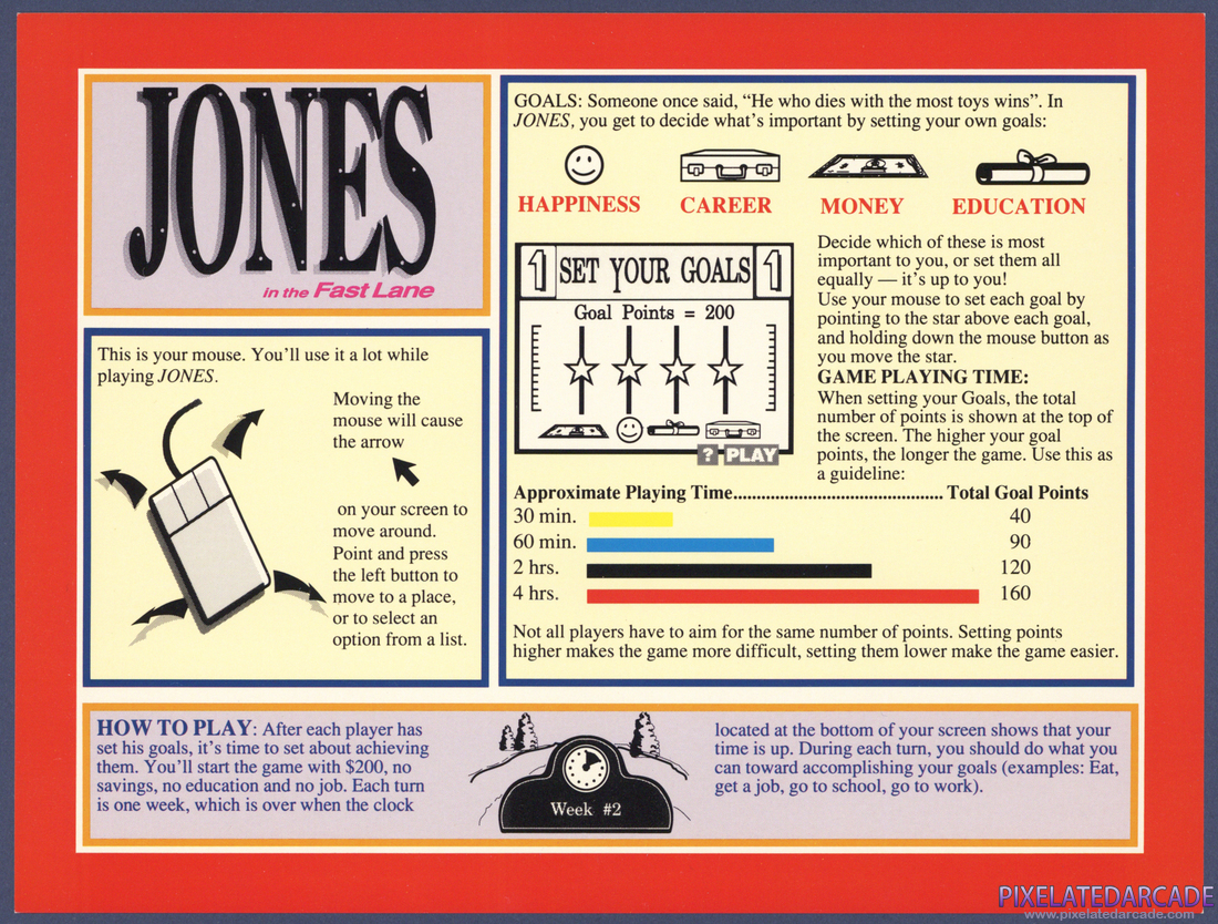Jones in the Fast Lane: Player Reference Cards - Player One Back