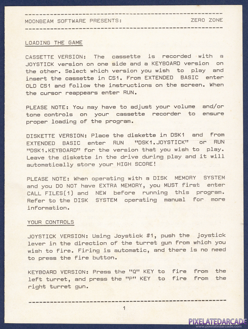 Zero Zone: Instruction Manual - Page 1