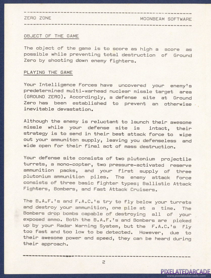 Zero Zone: Instruction Manual - Page 2